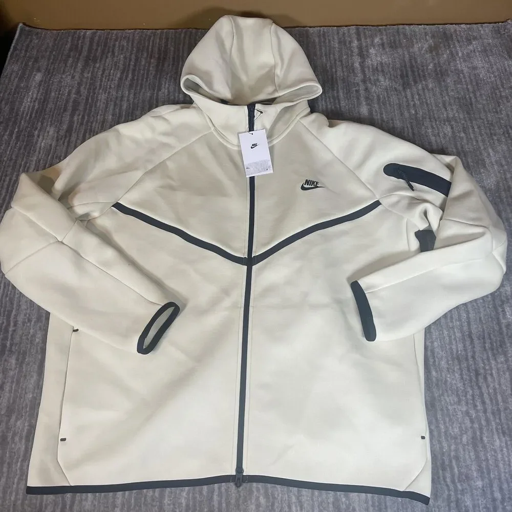 Nike Tech Fleece Hoodie Jacket Mens 2XL Beige Full Zip Windrunner Swoosh Logo